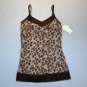 Currants Womens Leopard Print Lace Trim Cami Tank Top Brown Medium NWT T2TH5-M